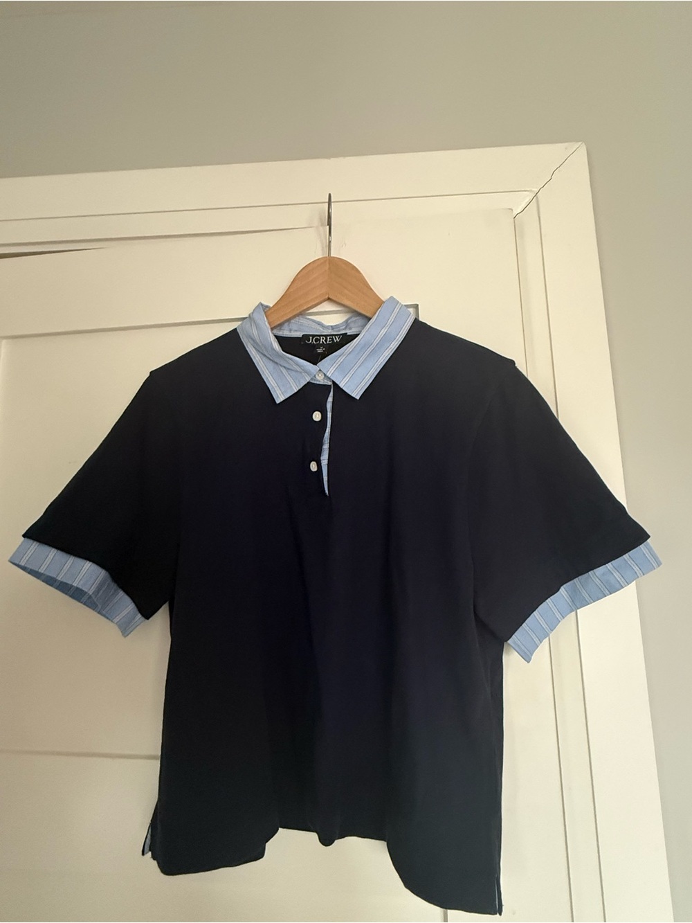 NWT - J.Crew Navy Polo with Blue Stripe Collar & Cuff